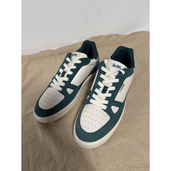 Coach Shoes Mens Size 11 Green White Low Top Retro Court Sneakers Suede Leather - Picture 1 of 8